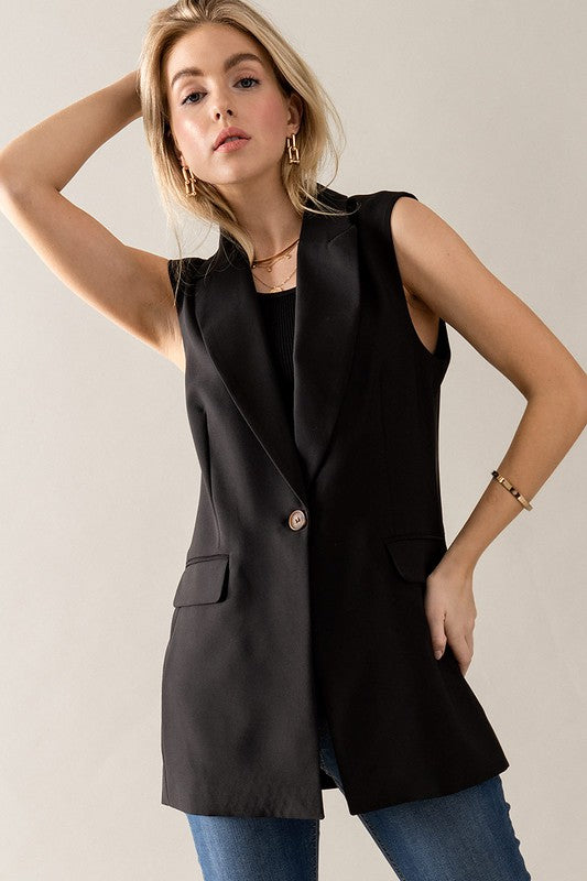 Single Button Blazer Vest (Black, Ivory)