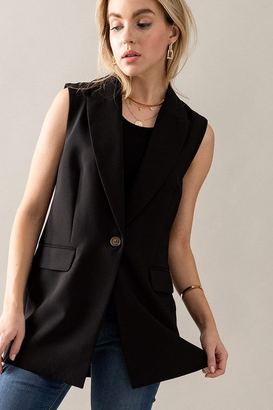 Single Button Blazer Vest (Black, Ivory)