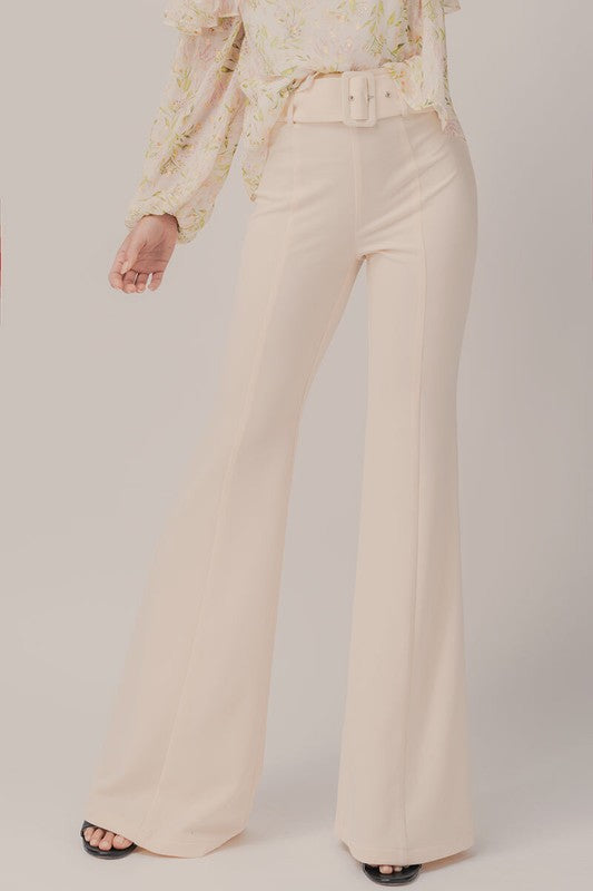 Belted Seam Front Flare Pants
