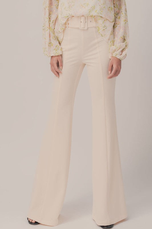 Belted Seam Front Flare Pants