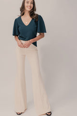 Belted Seam Front Flare Pants