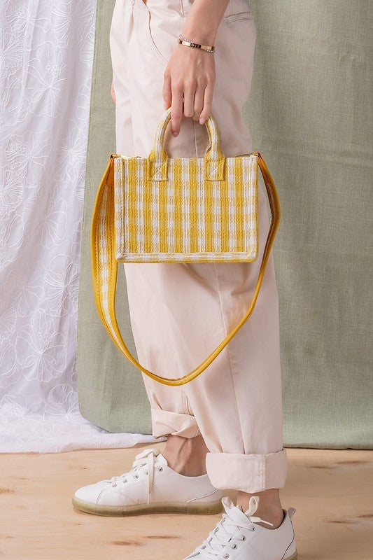 Gingham Mini Tote (Blue and Yellow)