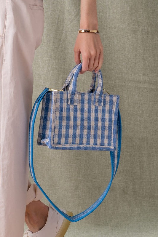 Gingham Mini Tote (Blue and Yellow)