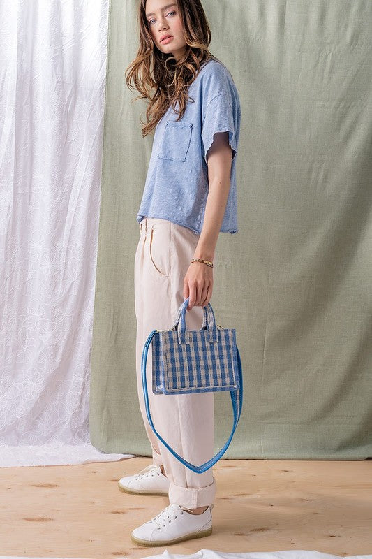 Gingham Mini Tote (Blue and Yellow)