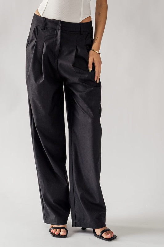 Belt Loop Pleated Pants (Charcoal, Taupe)