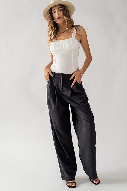 Belt Loop Pleated Pants (Charcoal, Taupe)