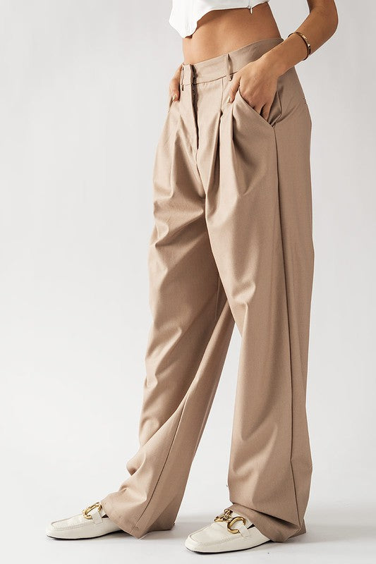 Belt Loop Pleated Pants (Charcoal, Taupe)