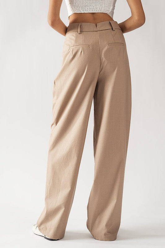 Belt Loop Pleated Pants (Charcoal, Taupe)