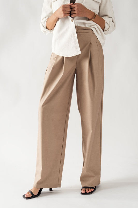 Belt Loop Pleated Pants (Charcoal, Taupe)