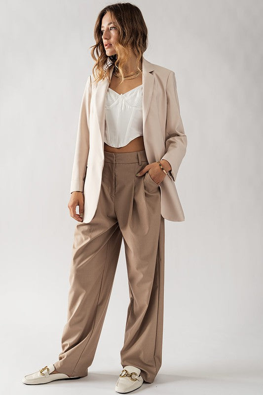 Belt Loop Pleated Pants (Charcoal, Taupe)