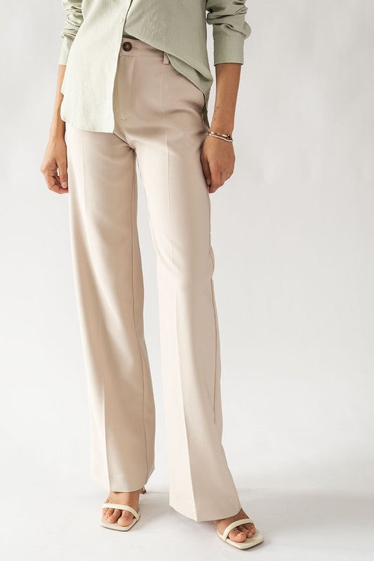 Solid Straight Leg Trouser (Beige, Black)