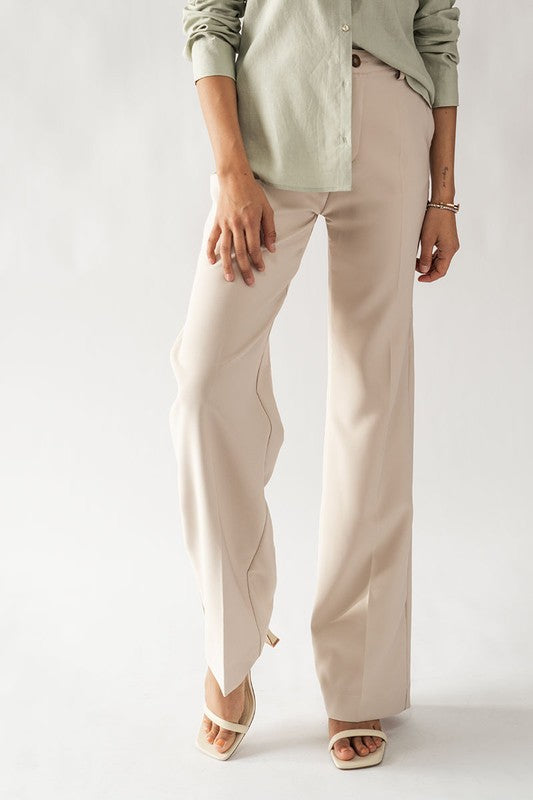 Solid Straight Leg Trouser (Beige, Black)