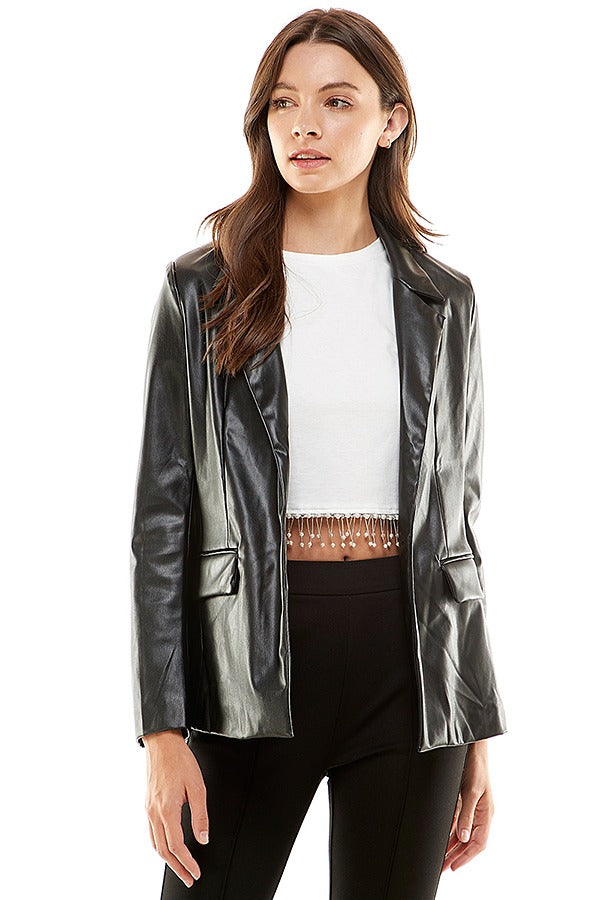 Black Pu Material Blazer