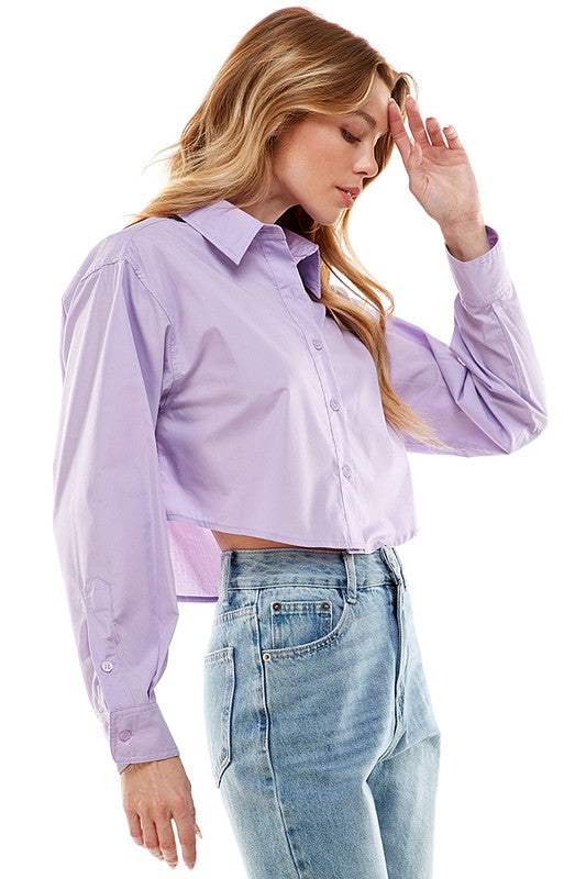 Cropped Poplin Top (Blue or Light Purple)
