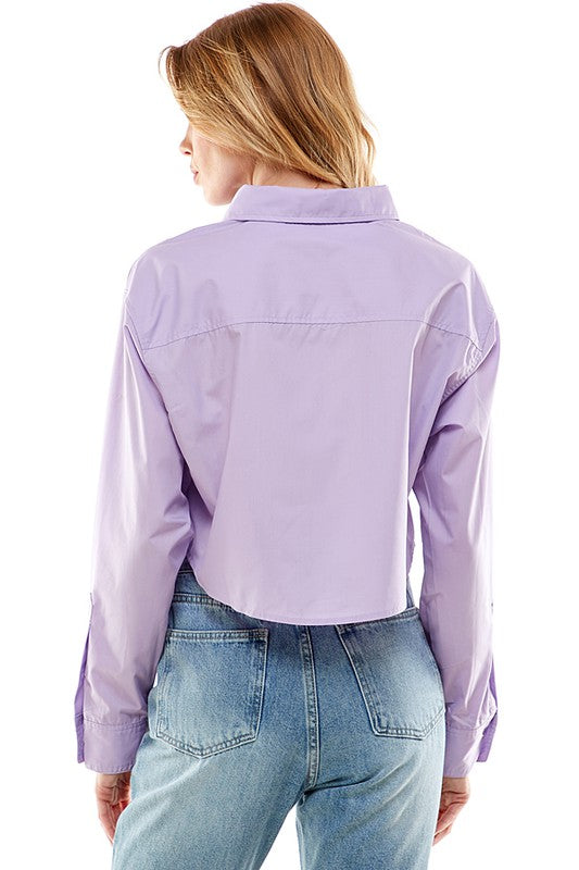 Cropped Poplin Top (Blue or Light Purple)