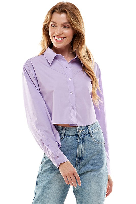 Cropped Poplin Top (Blue or Light Purple)