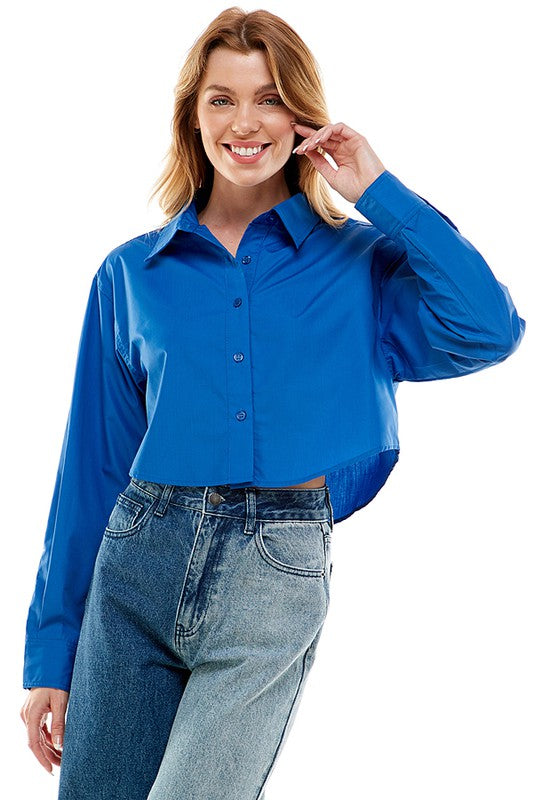 Cropped Poplin Top (Blue or Light Purple)