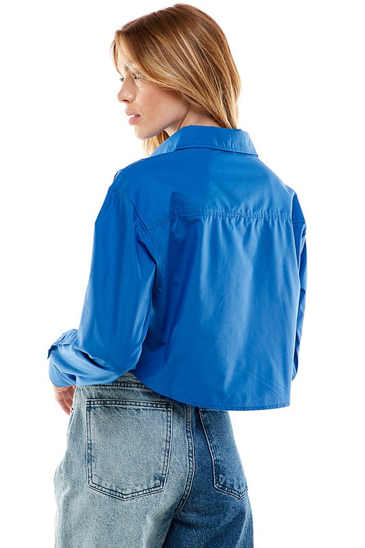 Cropped Poplin Top (Blue or Light Purple)