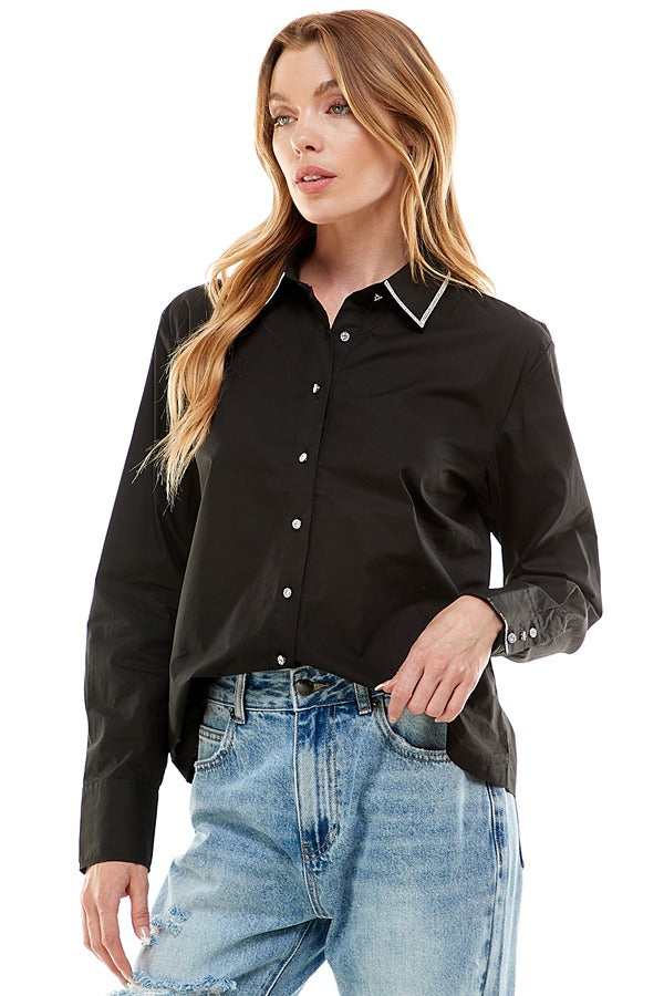 Long Sleeve Button Up Top (Black or White)
