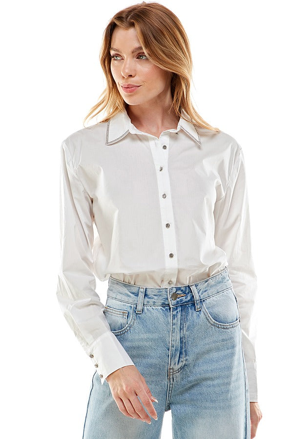 Long Sleeve Button Up Top (Black or White)