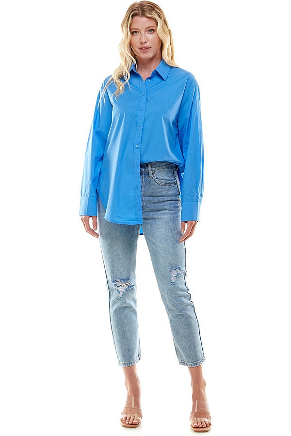 Button-Up Shirt (White, Magenta, Blue, Pink)
