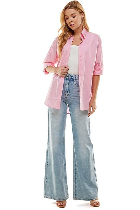 Button-Up Shirt (White, Magenta, Blue, Pink)
