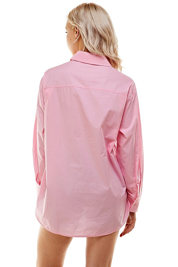Button-Up Shirt (White, Magenta, Blue, Pink)