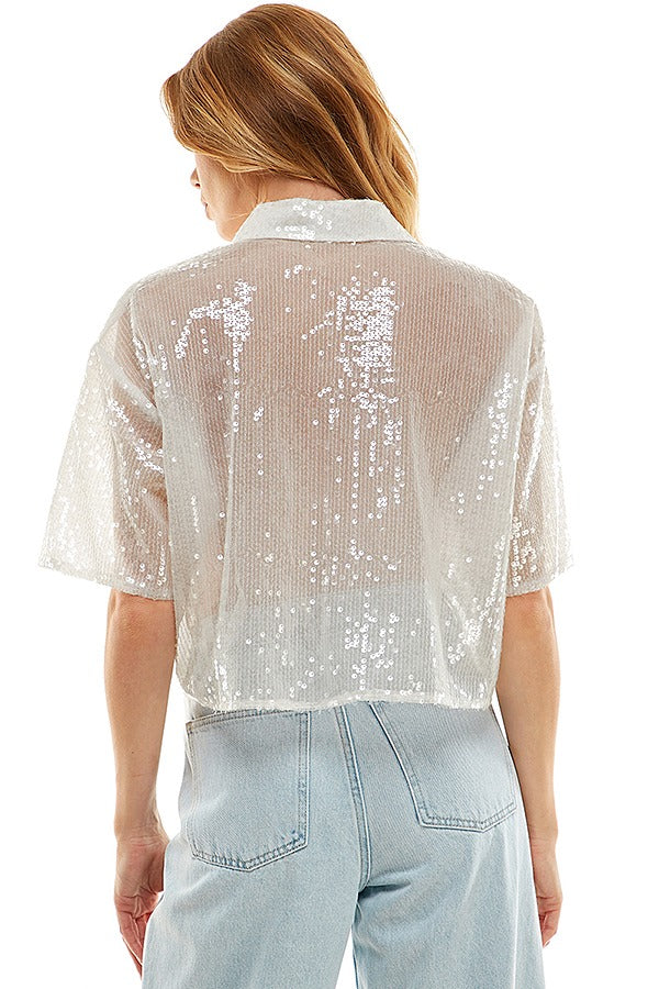 Sheer Sleeves Sequin Top (Apricot or White)