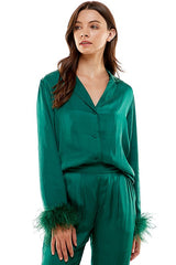 Long Sleeve Feather Top (Green or Black)