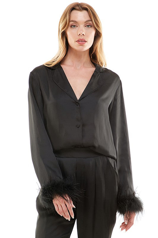 Long Sleeve Feather Top (Green or Black)