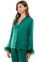 Long Sleeve Feather Top (Green or Black)