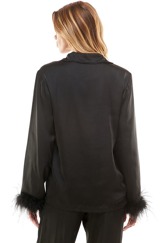 Long Sleeve Feather Top (Green or Black)