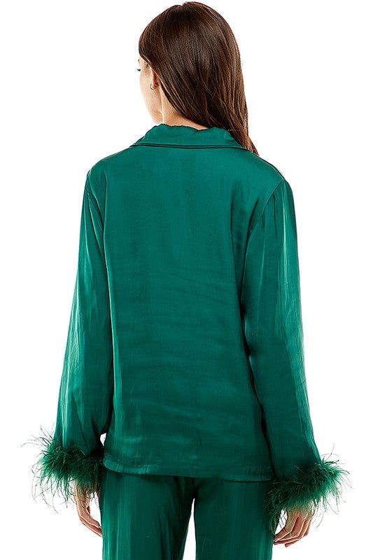 Long Sleeve Feather Top (Green or Black)