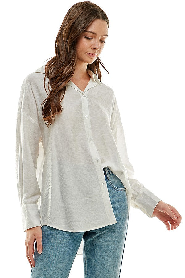 Drop Shoulder Button Down Top (Pink or White)