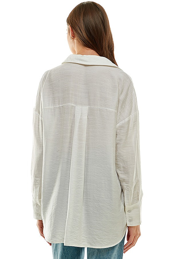Drop Shoulder Button Down Top (Pink or White)