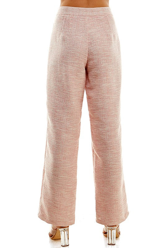 Pink Textured Flare Pant