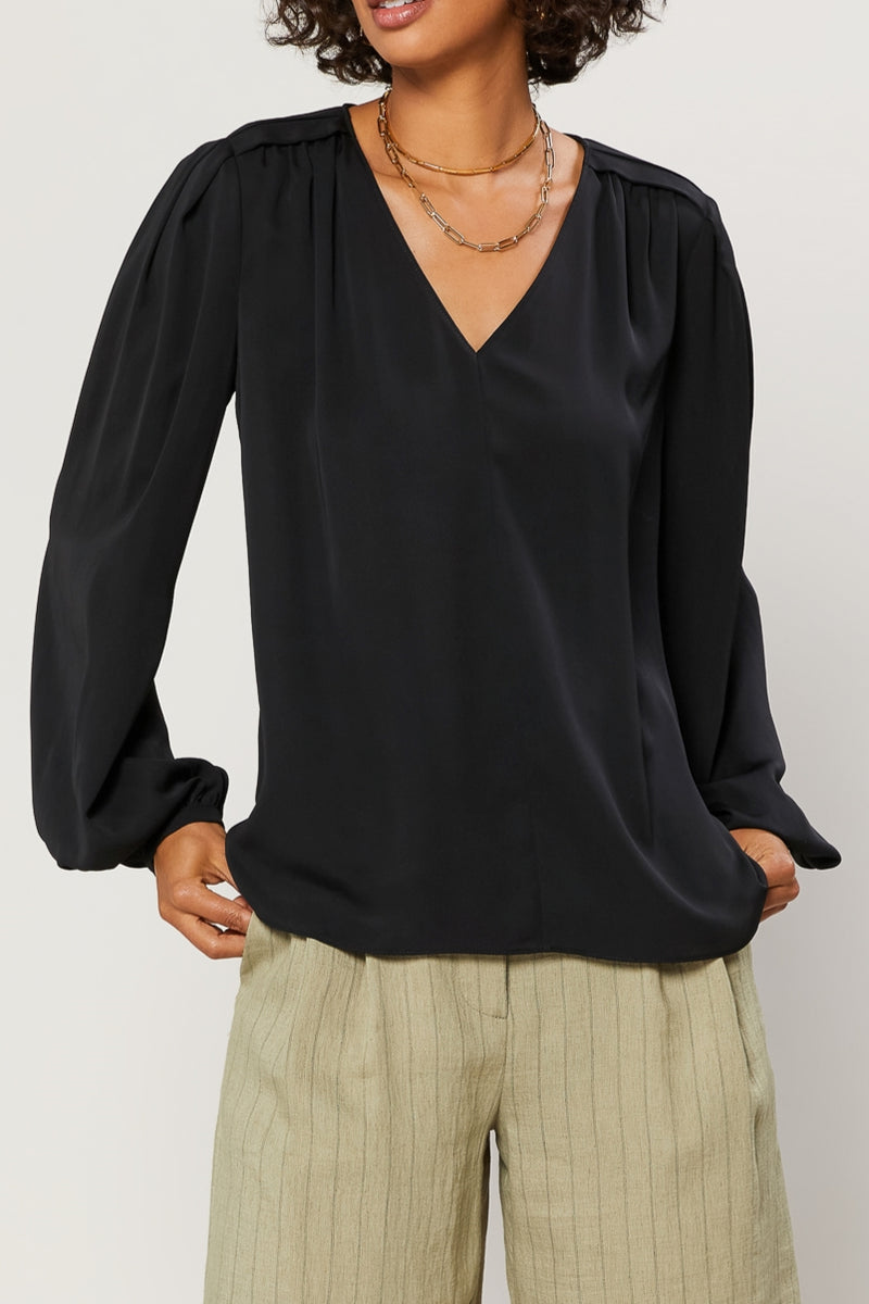 Pleated Shoulder Woven Top (Aqua, Black or Off White)