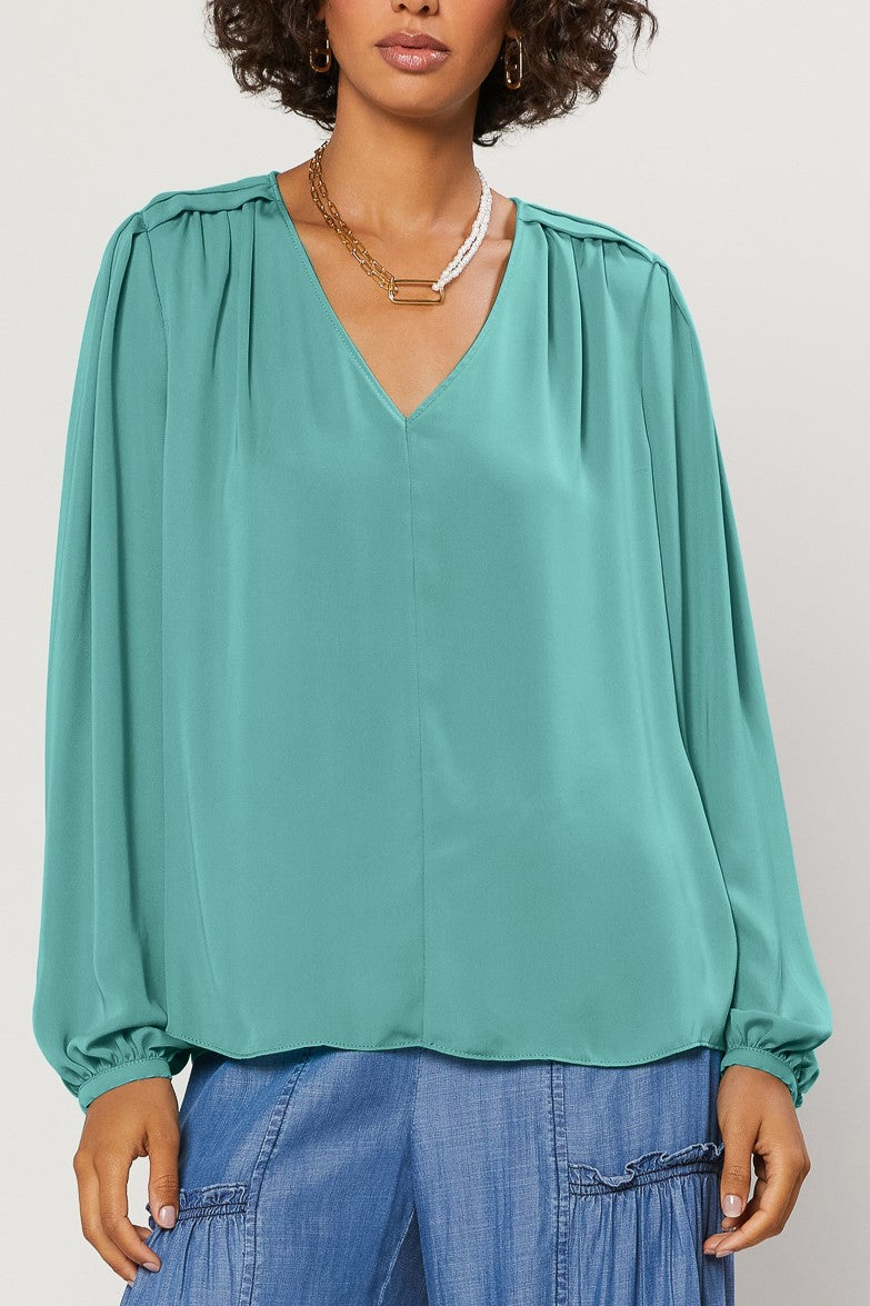 Pleated Shoulder Woven Top (Aqua, Black or Off White)
