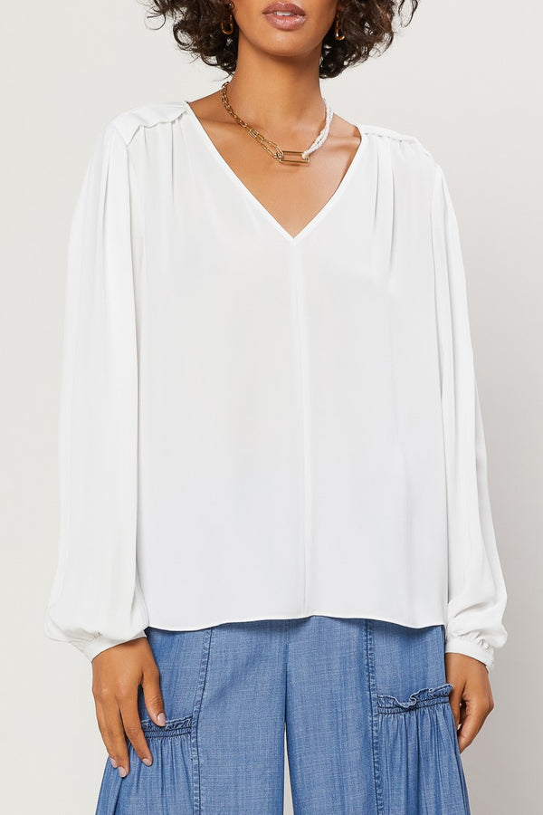 Pleated Shoulder Woven Top (Aqua, Black or Off White)