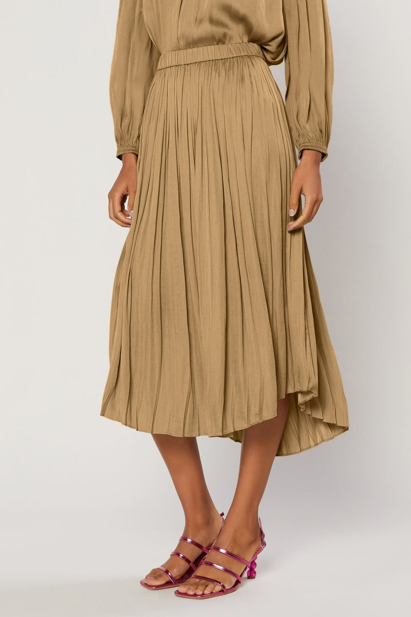 Pleated A-Line Skirt (Caramel or Mauve Brown)