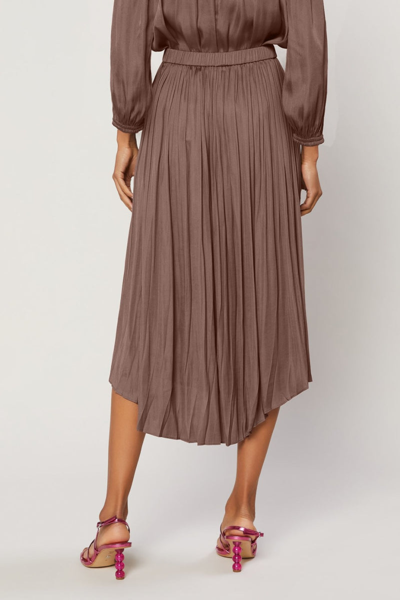 Pleated A-Line Skirt (Caramel or Mauve Brown)