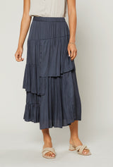Asymmetrical Tiered Midi Skirt (Navy or Taupe)