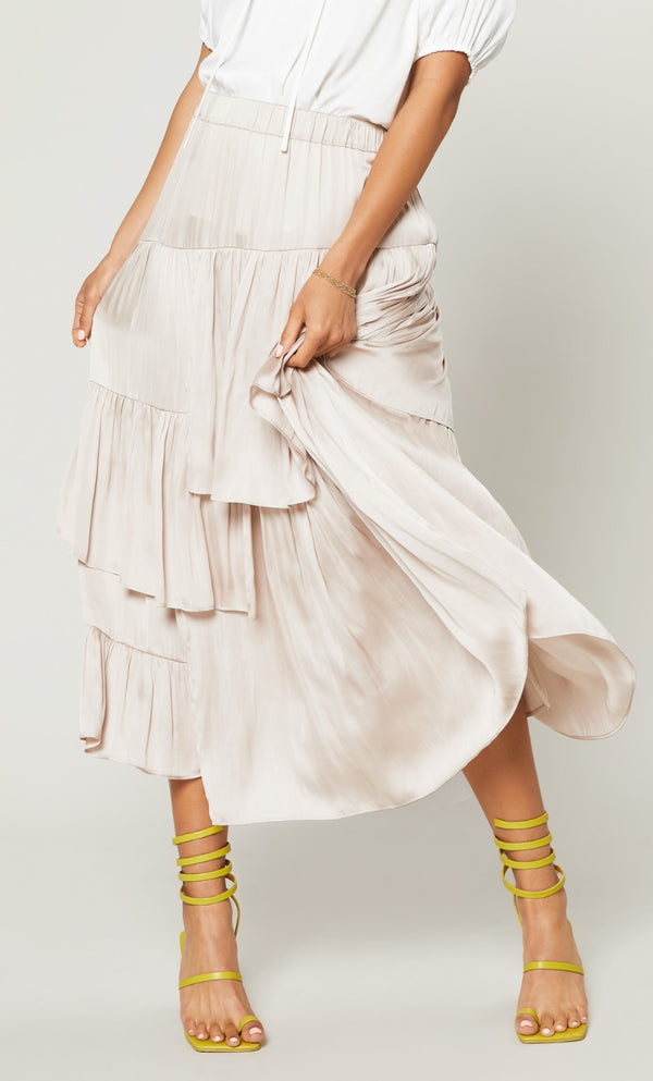 Asymmetrical Tiered Midi Skirt (Navy or Taupe)