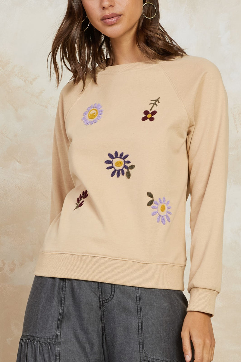 Long Sleeve Embroidered Crew Neck Sweatshirt