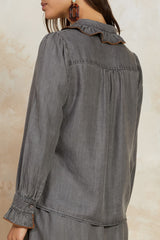 Scallop Edge Collar Chambray Shirt
