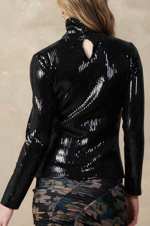 Sequin Long Sleeve Turtle Neck Top