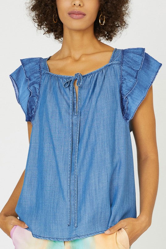 Chambray Self Tie Detail Blouse