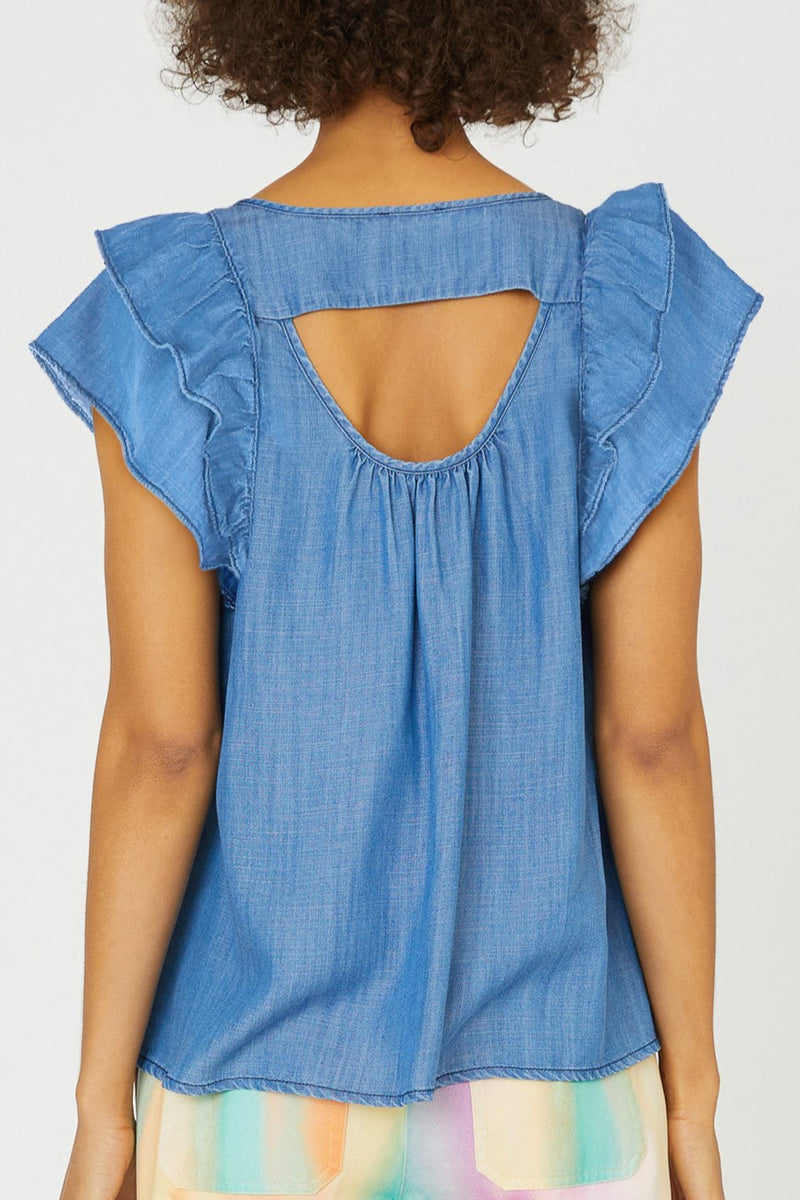 Chambray Self Tie Detail Blouse