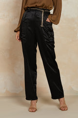 Side Pocket Black Straight Leg Pants