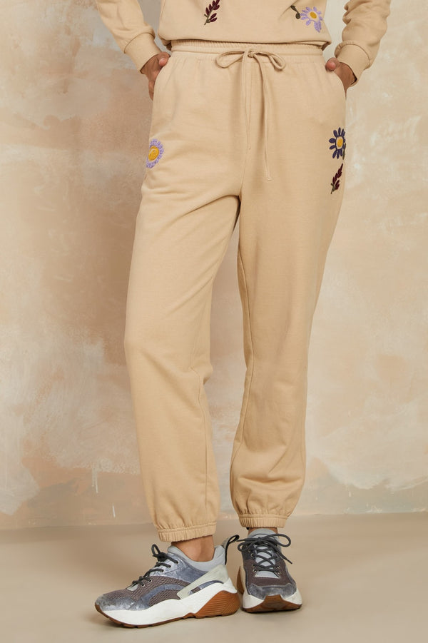 Light Sand Embroidered Sweatpants